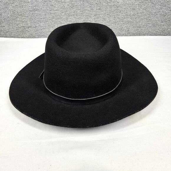 ROXY WOMEN'S BLACK WOOL FEDORA HAT – WIDE BRIM, LEATHER BUCKLE BAND, ONE SIZE - Picture 3 of 8